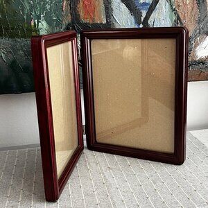 Vintage Cherry Picture Frame Bifold Hinged Exotic Wood Desktop Double 8”x10”